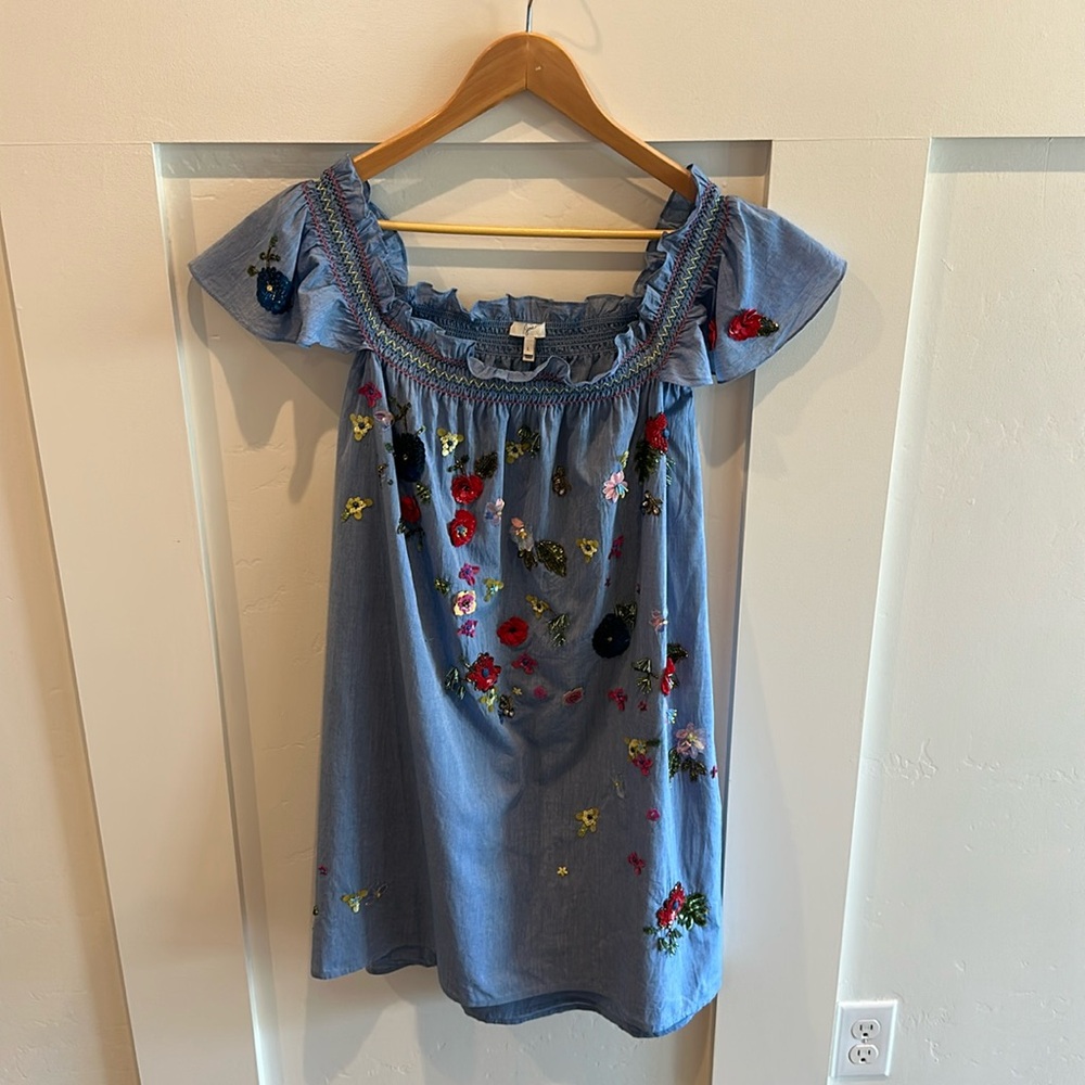 Embroidered Off-Shoulder Blue Dress by Joie